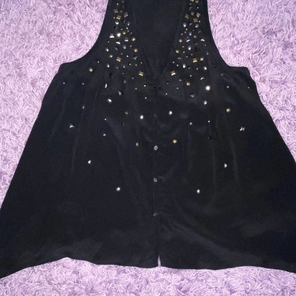 S Anthropologie Sheer Black Studded Asymmetrical Flowy Piano Tank Blouse - Picture 5 of 8